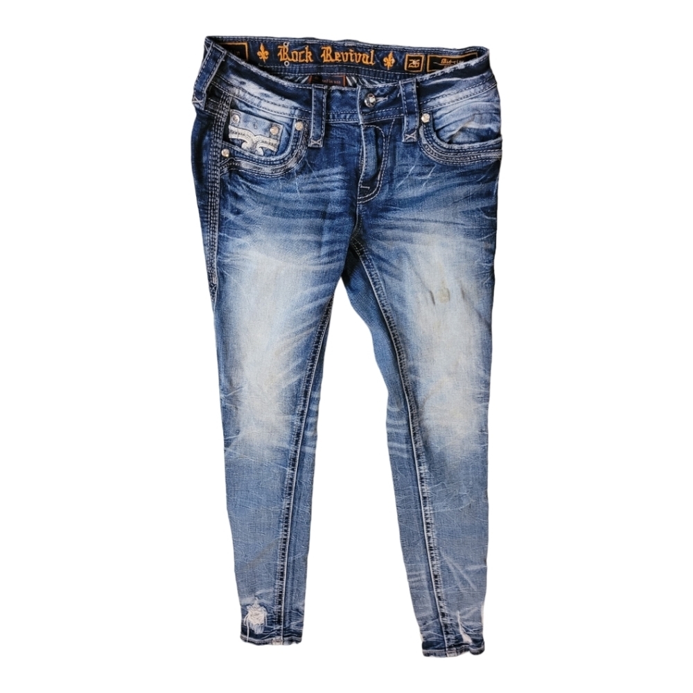 Rock Revival distressed mid rise skinny pilkin jeans 26